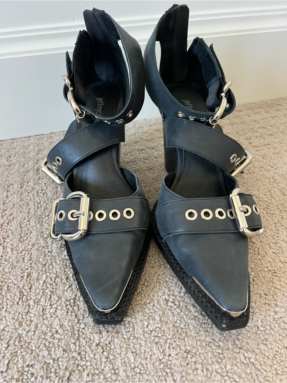 Jeffrey Campbell Black Buckle Pointed-Toe Ankle Booties - Picture 2 of 5
